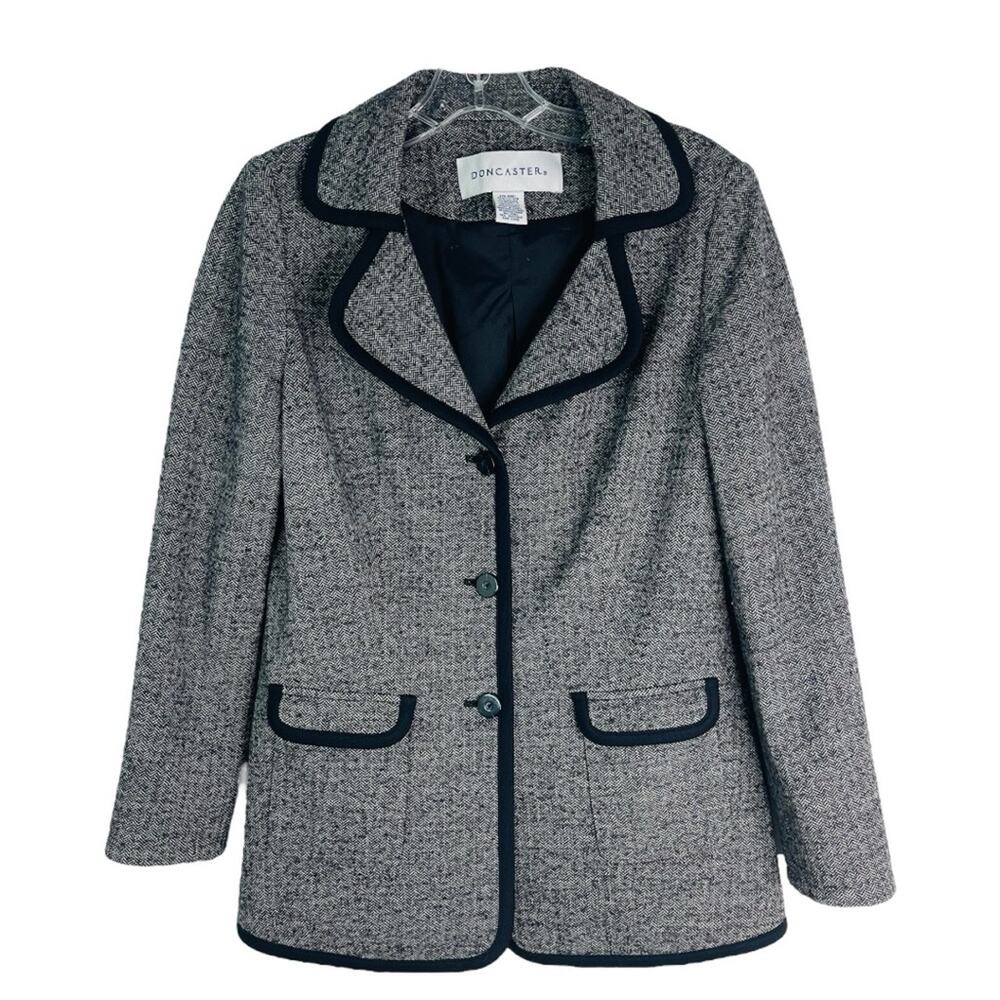 Doncaster black white wool herringbone preppy office academia blazer 8